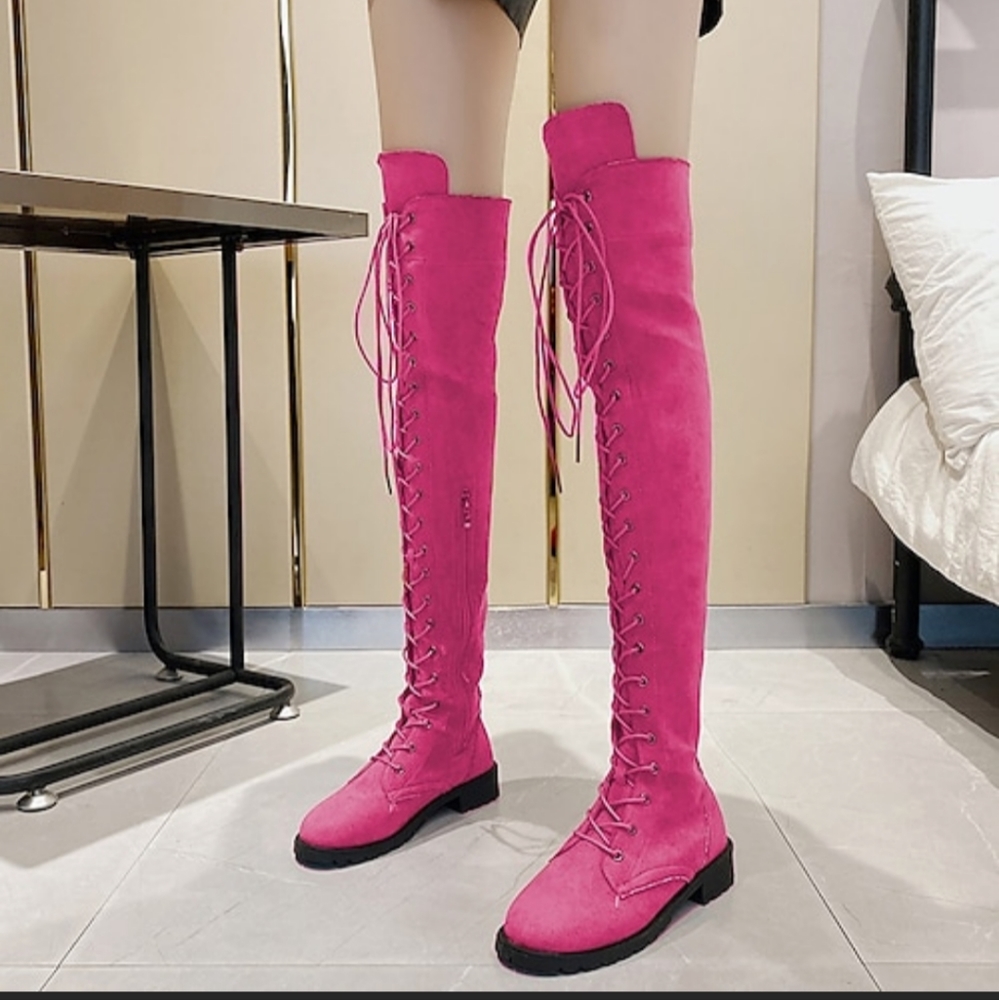 Hot Pink Faux Suede Boots